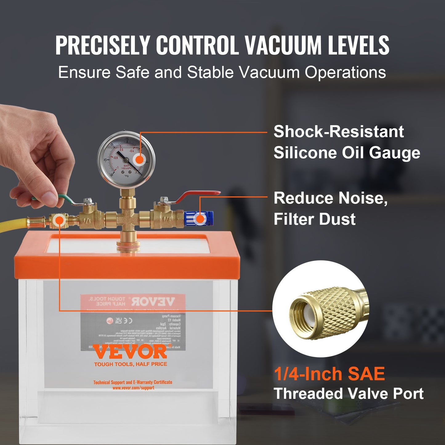 2 Gallon Vacuum Chamber, Upgraded Multipurpose Acrylic Vacuum Degassing Chamber, Transparent Vacuum Chamber, for Resin Degassing, Silica Gel Degassing, Gypsum Degassing and Vacuum Extraction - Image 5