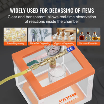 2 Gallon Vacuum Chamber, Upgraded Multipurpose Acrylic Vacuum Degassing Chamber, Transparent Vacuum Chamber, for Resin Degassing, Silica Gel Degassing, Gypsum Degassing and Vacuum Extraction - Image 6