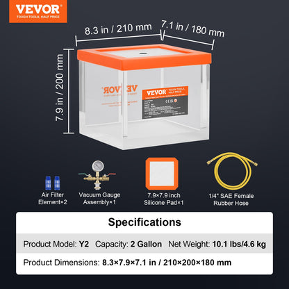 2 Gallon Vacuum Chamber, Upgraded Multipurpose Acrylic Vacuum Degassing Chamber, Transparent Vacuum Chamber, for Resin Degassing, Silica Gel Degassing, Gypsum Degassing and Vacuum Extraction - Image 7