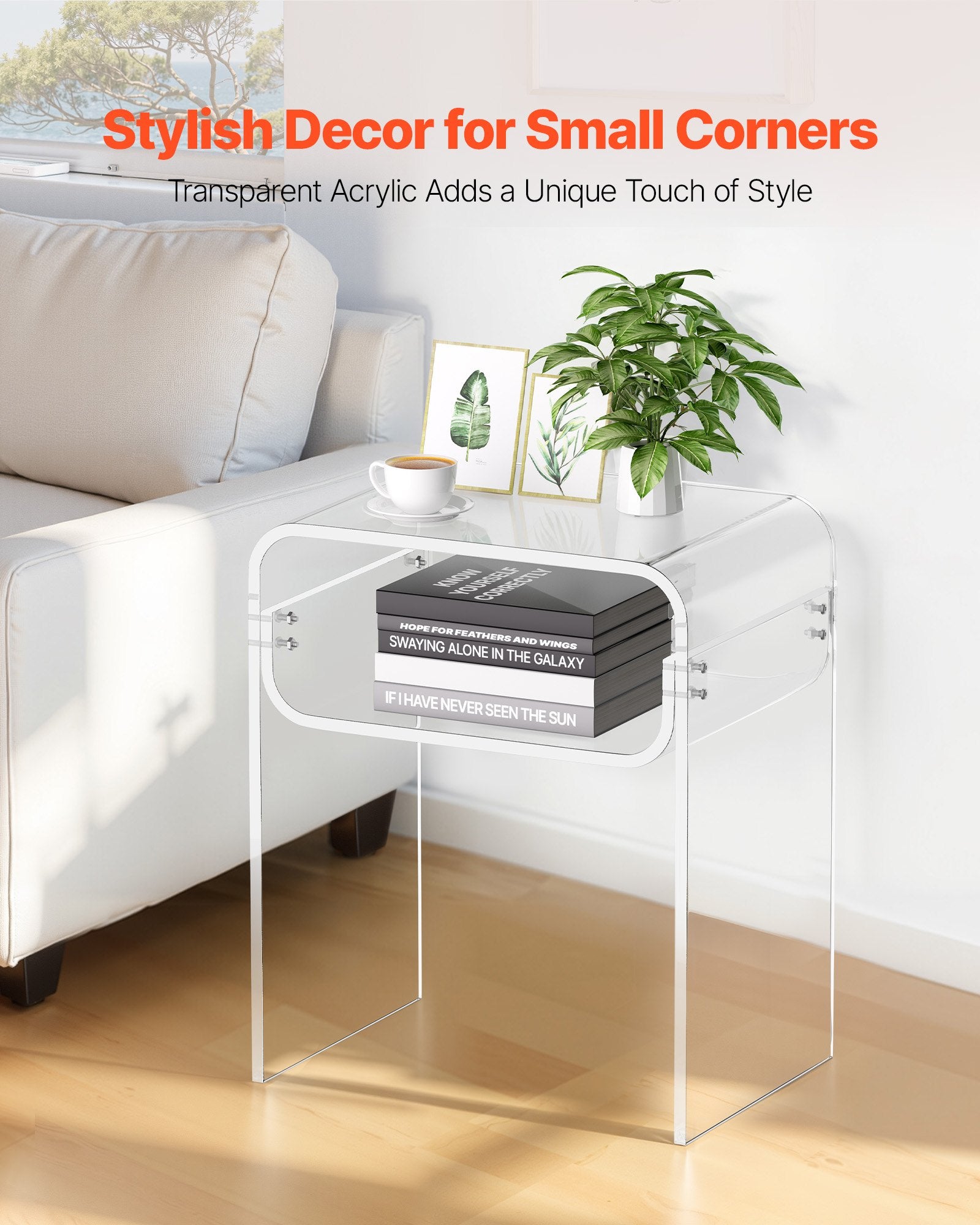 Acrylic Side Table, 2 Tiers Clear Bedside Table with Storage Shelf, Modern Rectangle Acrylic End Desk, Transparent Thick Nightstand for Bedroom, Living Room, Study, 30 x 40 x 50 cm (Clear) - Image 2