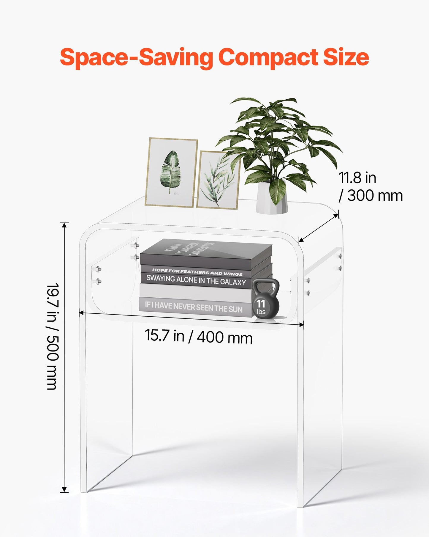 Acrylic Side Table, 2 Tiers Clear Bedside Table with Storage Shelf, Modern Rectangle Acrylic End Desk, Transparent Thick Nightstand for Bedroom, Living Room, Study, 30 x 40 x 50 cm (Clear) - Image 3