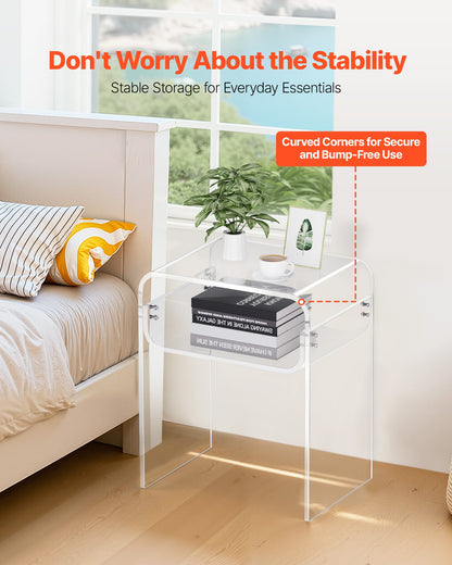 Acrylic Side Table, 2 Tiers Clear Bedside Table with Storage Shelf, Modern Rectangle Acrylic End Desk, Transparent Thick Nightstand for Bedroom, Living Room, Study, 30 x 40 x 50 cm (Clear) - Image 4