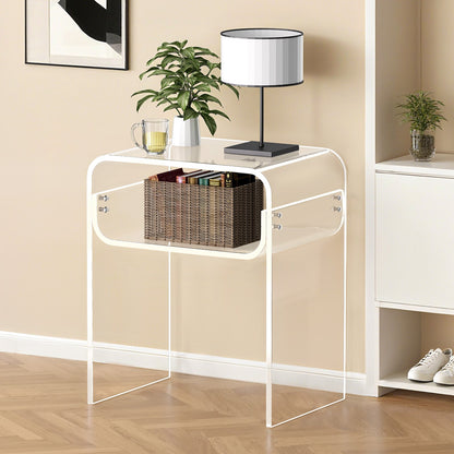 Acrylic Side Table, 2 Tiers Clear Bedside Table with Storage Shelf, Modern Rectangle Acrylic End Desk, Transparent Thick Nightstand for Bedroom, Living Room, Study, 30 x 40 x 50 cm (Clear) - Image 8