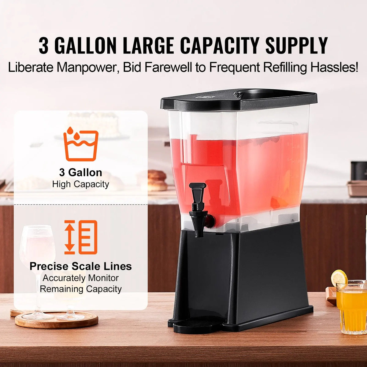 Beverage Dispenser, 3 Gallon Drink Dispenser for Parties, Plastic Juice Dispenser with Stand Spigot Lid, Iced Tea Lemonade Juice Water Dispenser, for Restaurants, Hotels, Parties - Image 2