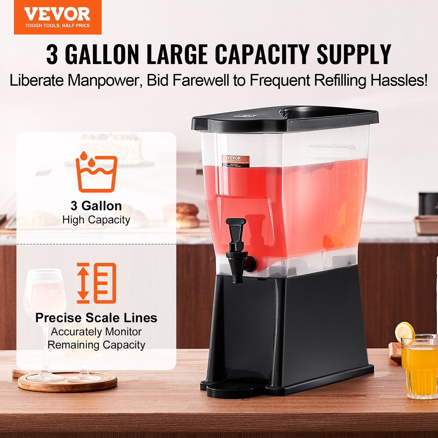 Beverage Dispenser, 3 Gallon Drink Dispenser for Parties, Plastic Juice Dispenser with Stand Spigot Lid, Iced Tea Lemonade Juice Water Dispenser, for Restaurants, Hotels, Parties - Image 2