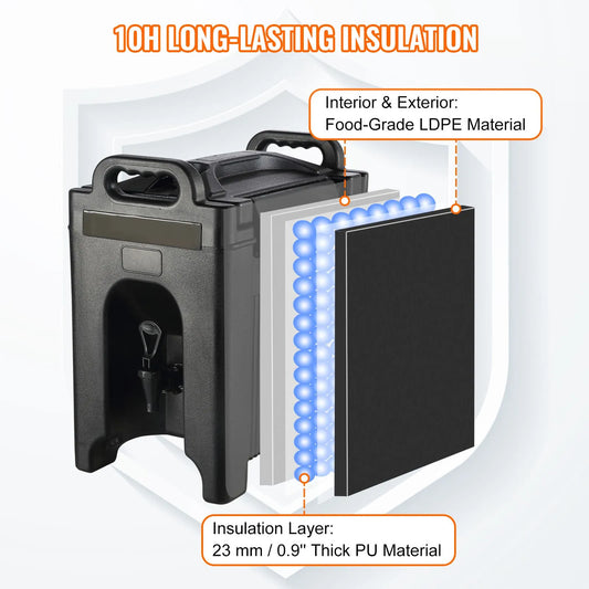 Insulated Beverage Dispenser, 9.5 L, Food-grade LDPE Hot and Cold Beverage Server, Thermal Drink Dispenser Cooler with 23 mm PU Layer Two-Stage Faucet Handle, for Restaurant Drink Shop - Image 3