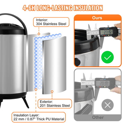 Stainless Steel Insulated Beverage Dispenser, 7.6 Liter, Thermal Hot and Cold Drink Server Dispenser with Spigot Handle, Food-grade for Hot Tea Coffee Water Restaurant Drink Shop - Image 3