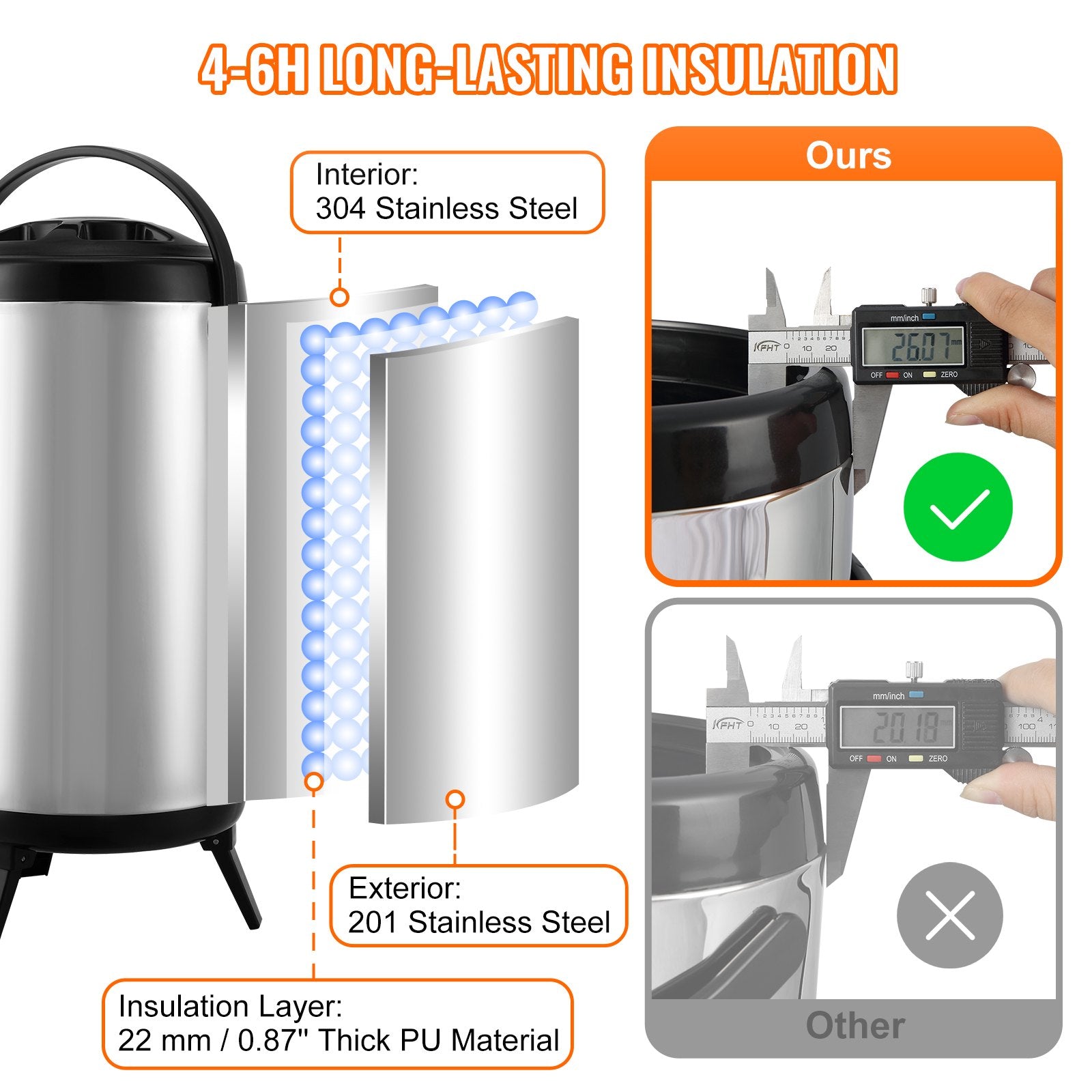 Stainless Steel Insulated Beverage Dispenser, 9.2 Liter, Thermal Hot and Cold Drink Server Dispenser with Spigot Handle, Food-grade for Hot Tea Coffee Water Restaurant Drink Shop - Image 3