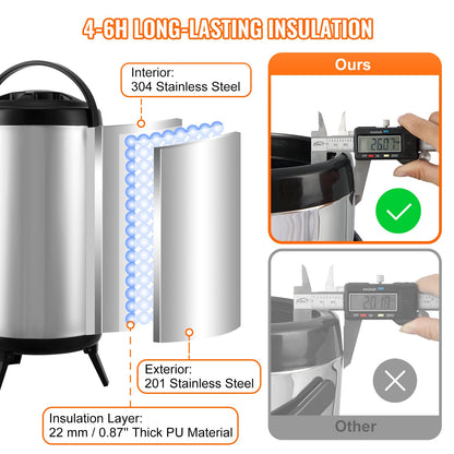 Stainless Steel Insulated Beverage Dispenser, 9.2 Liter, Thermal Hot and Cold Drink Server Dispenser with Spigot Handle, Food-grade for Hot Tea Coffee Water Restaurant Drink Shop - Image 3