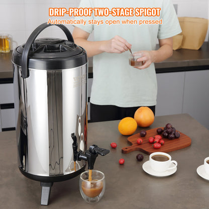 Stainless Steel Insulated Beverage Dispenser, 9.2 Liter, Thermal Hot and Cold Drink Server Dispenser with Spigot Handle, Food-grade for Hot Tea Coffee Water Restaurant Drink Shop - Image 5