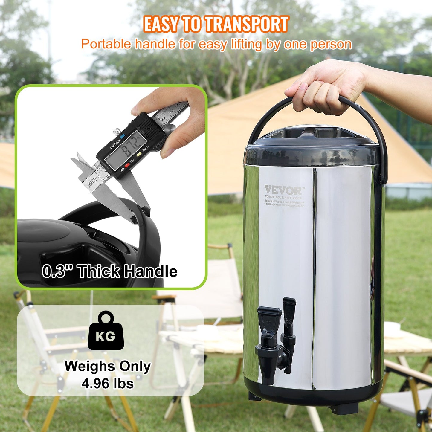 Stainless Steel Insulated Beverage Dispenser, 9.2 Liter, Thermal Hot and Cold Drink Server Dispenser with Spigot Handle, Food-grade for Hot Tea Coffee Water Restaurant Drink Shop - Image 6