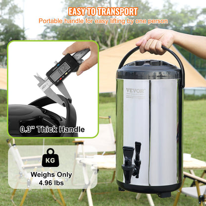Stainless Steel Insulated Beverage Dispenser, 9.2 Liter, Thermal Hot and Cold Drink Server Dispenser with Spigot Handle, Food-grade for Hot Tea Coffee Water Restaurant Drink Shop - Image 6