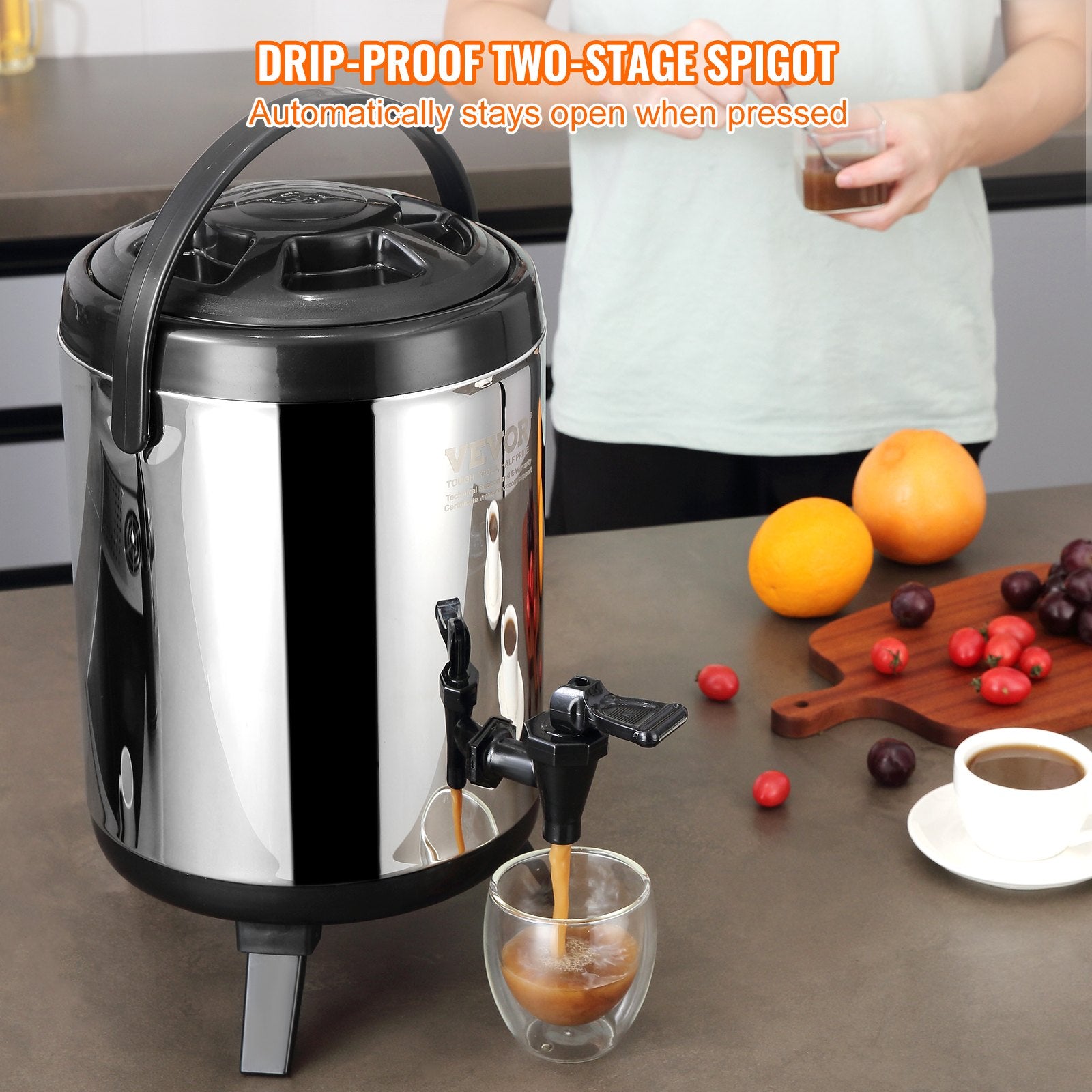 Stainless Steel Insulated Beverage Dispenser, 6 Liter, Thermal Hot and Cold Drink Server Dispenser with Spigot Handle, Food-grade for Hot Tea Coffee Water Restaurant Drink Shop - Image 5