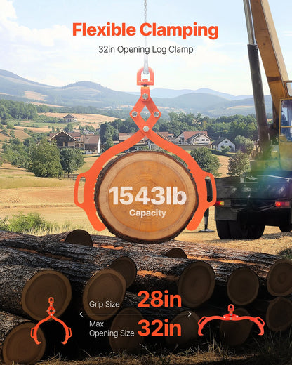 32in Log Lifting Tongs, 2-Claw Log Tongs, Heavy Duty Steel Log Grapple, 1543LBS Lifting Capacity, Swivel Log Graper Timber, Eagle Claw Design, Log Skidding Tongs for Trucks, Tractors, Forklifts - Image 2