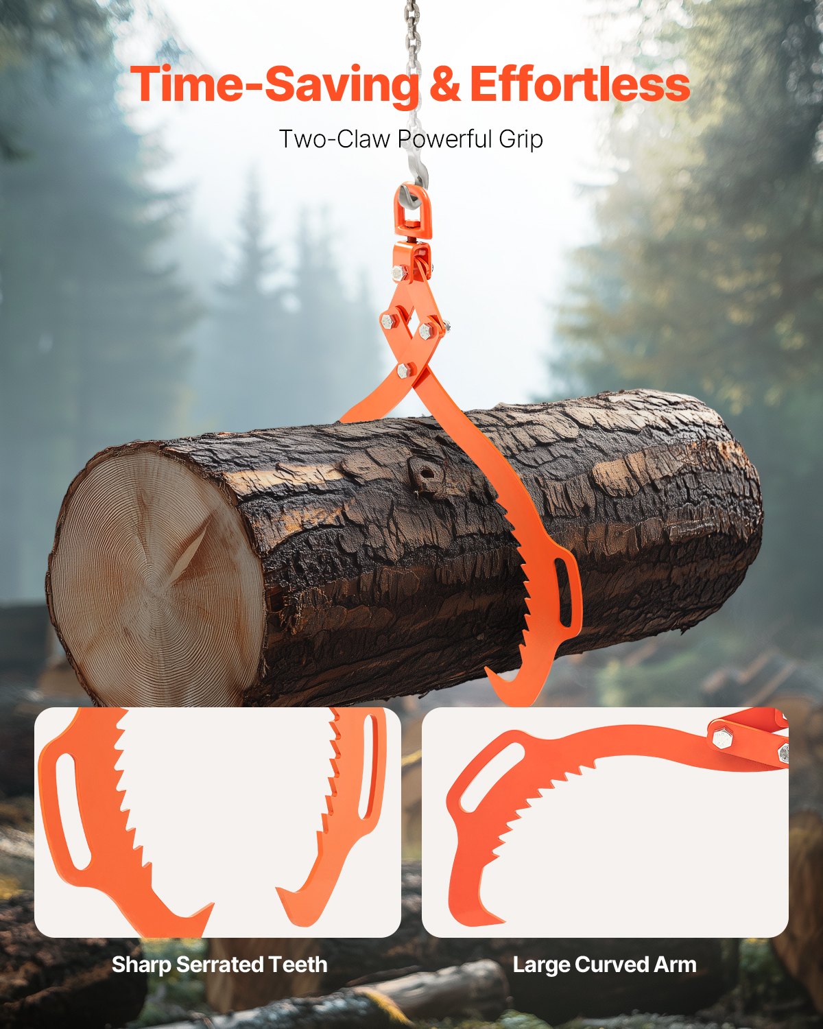 32in Log Lifting Tongs, 2-Claw Log Tongs, Heavy Duty Steel Log Grapple, 1543LBS Lifting Capacity, Swivel Log Graper Timber, Eagle Claw Design, Log Skidding Tongs for Trucks, Tractors, Forklifts - Image 3