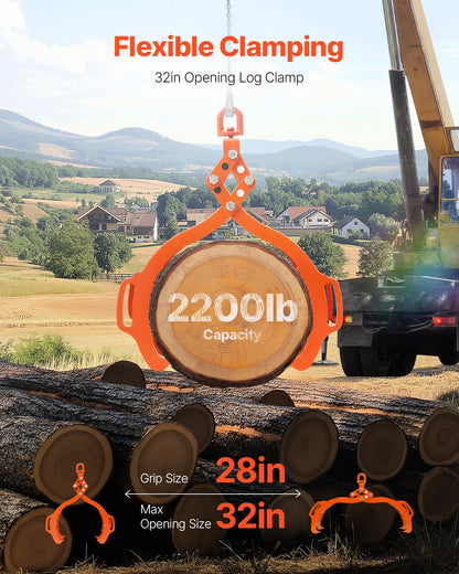 32in Log Lifting Tongs, 4-Claw Log Tongs, Heavy Duty Steel Log Grapple, 2200LBS Lifting Capacity, Swivel Log Graper Timber, Eagle Claw Design, Log Skidding Tongs for Trucks, Tractors, Forklifts - Image 2