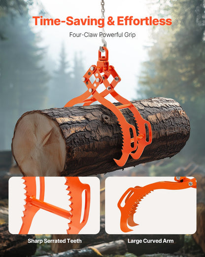 32in Log Lifting Tongs, 4-Claw Log Tongs, Heavy Duty Steel Log Grapple, 2200LBS Lifting Capacity, Swivel Log Graper Timber, Eagle Claw Design, Log Skidding Tongs for Trucks, Tractors, Forklifts - Image 3