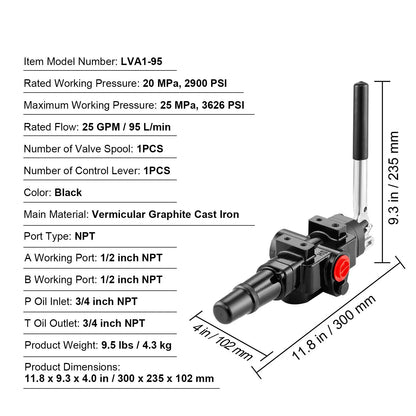 Hydraulic Log Splitter Valve 1 Spool, 25 GPM Hydraulic Directional Control Valve, 3626PSI Hydraulic Loader Valve, Hydraulic Joystick Control Valve for Small Tractors, Loaders, Log Splitter - Image 7