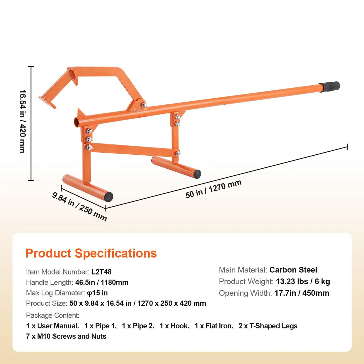 Timberjack, 46.5 in, Heavy Duty Steel Log Lifter, Log Roller with Adjustable Cant Hook, Logging Tools Log Jack for Logs Ups to 15" Dia, Timber Jack for Rolling Cutting Lifting Logs - Image 7