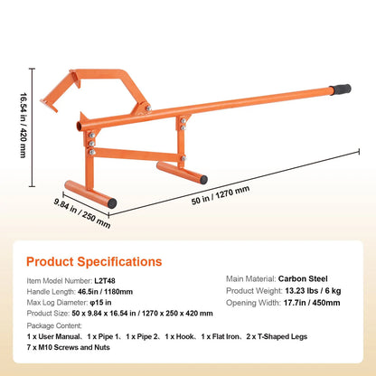 Timberjack, 46.5 in, Heavy Duty Steel Log Lifter, Log Roller with Adjustable Cant Hook, Logging Tools Log Jack for Logs Ups to 15" Dia, Timber Jack for Rolling Cutting Lifting Logs - Image 7