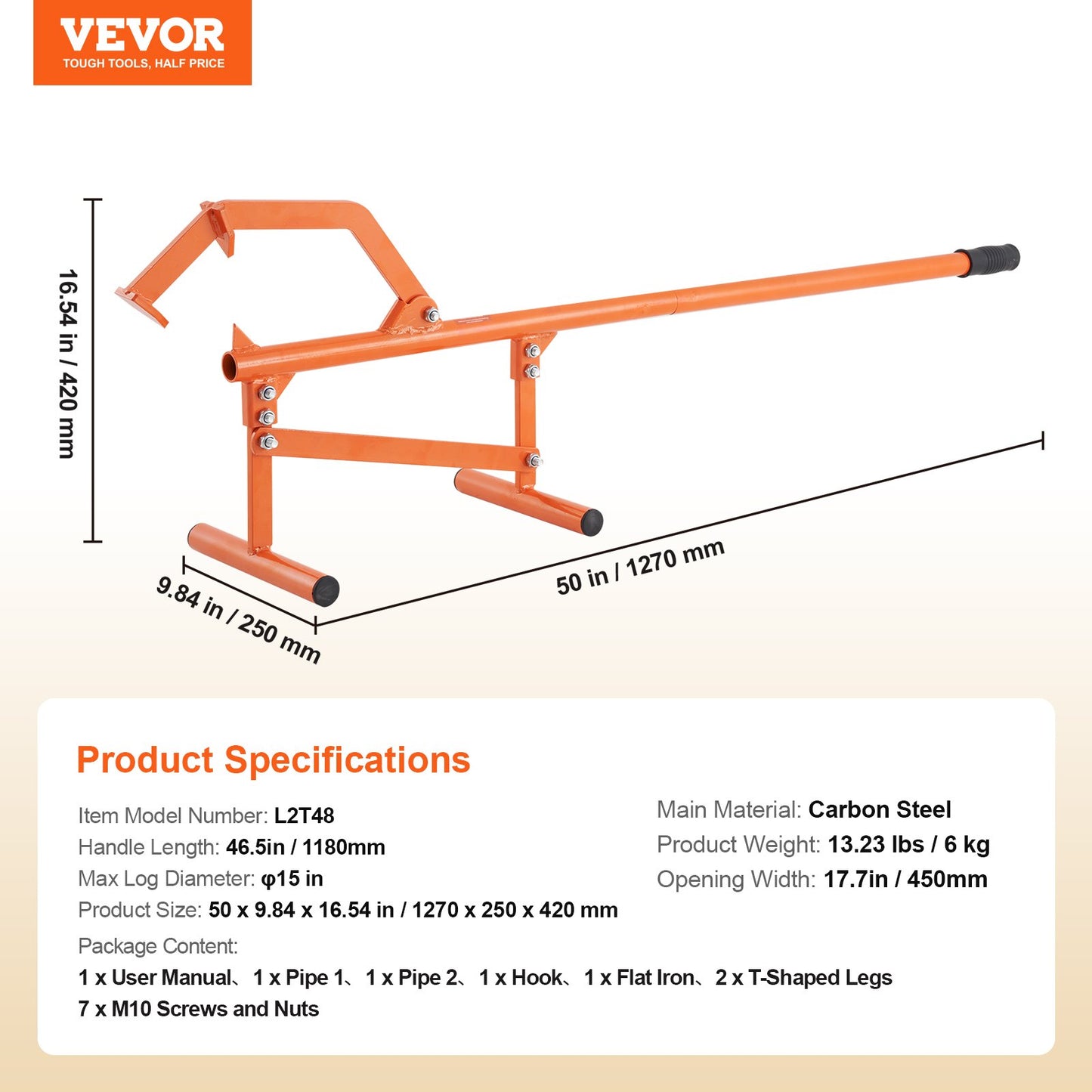 Timberjack, 46.5 in, Heavy Duty Steel Log Lifter, Log Roller with Adjustable Cant Hook, Logging Tools Log Jack for Logs Ups to 15" Dia, Timber Jack for Rolling Cutting Lifting Logs - Image 7