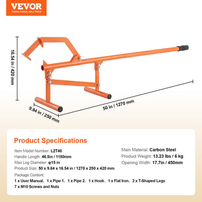 Timberjack, 46.5 in, Heavy Duty Steel Log Lifter, Log Roller with Adjustable Cant Hook, Logging Tools Log Jack for Logs Ups to 15" Dia, Timber Jack for Rolling Cutting Lifting Logs - Image 7