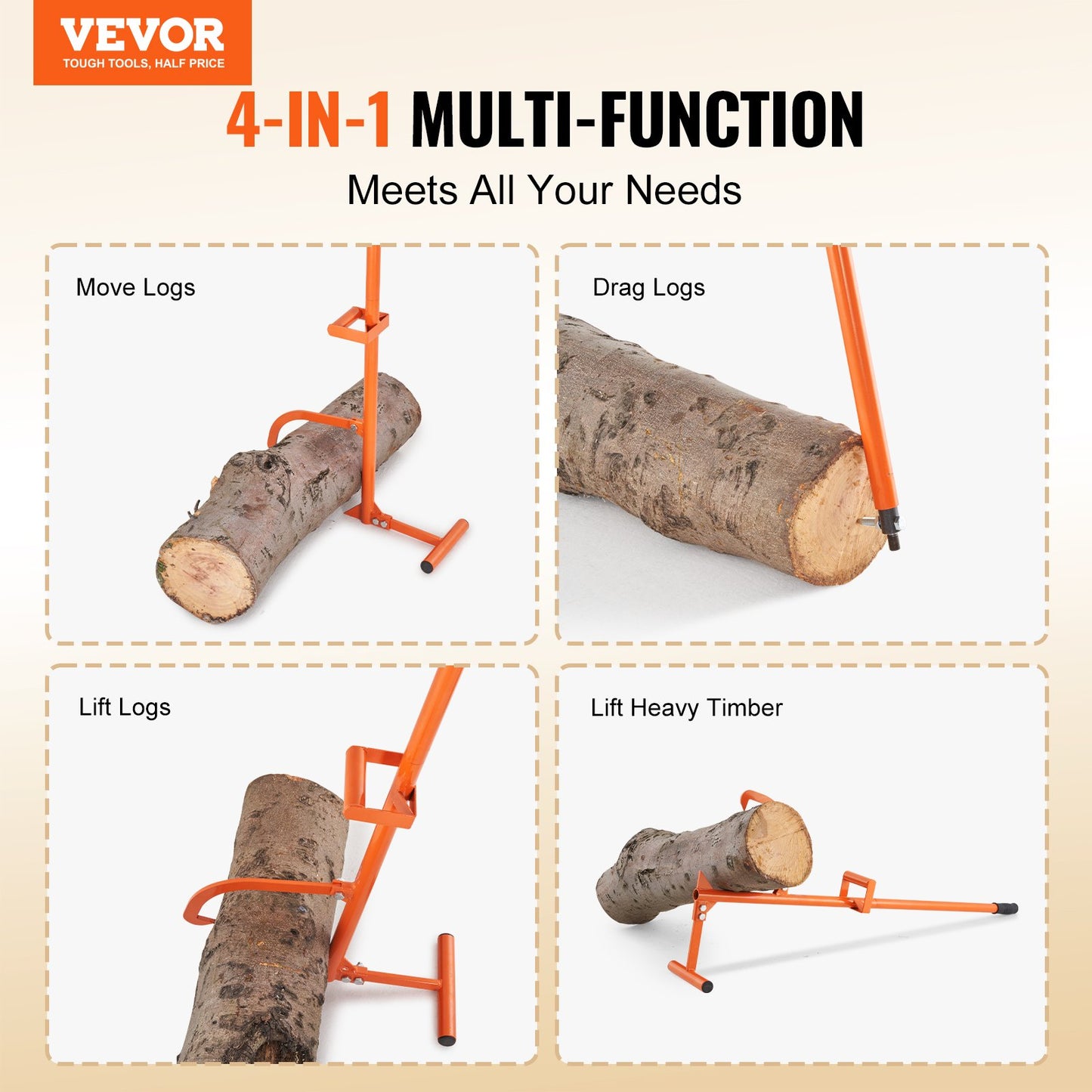 Timberjack, 46.5 in, 4 in 1 Heavy Duty Steel Log Lifter, Multifunctional Log Roller Adjustable Cant Hook, Logging Tools Log Jack, Forestry Multitool for Rolling Cutting Lifting Logs - Image 2