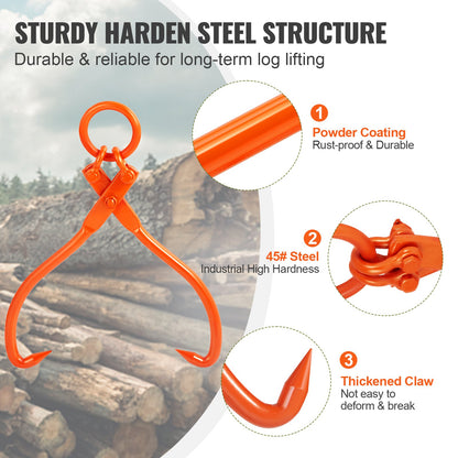 Log Skidding Tongs, 18 inch 2 Claw Log Lifting Tongs, Heavy Duty Steel Lumber Skidding Tongs, 772 lbs/350 kg Loading Capacity, Log Lifting, Handling, Dragging & Carrying Tool - Image 4
