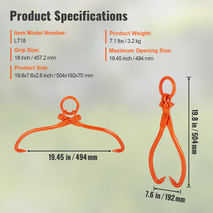 Log Skidding Tongs, 18 inch 2 Claw Log Lifting Tongs, Heavy Duty Steel Lumber Skidding Tongs, 772 lbs/350 kg Loading Capacity, Log Lifting, Handling, Dragging & Carrying Tool - Image 7