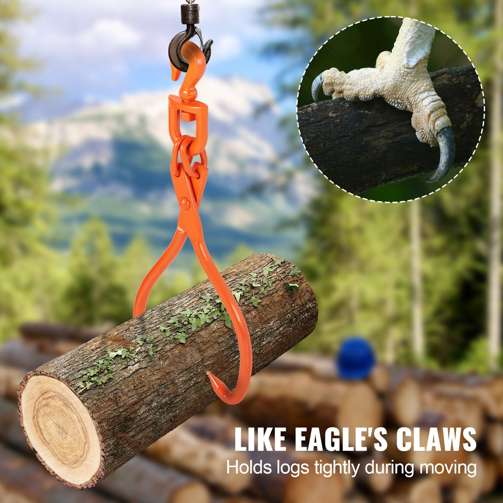 Log Skidding Tongs, 45.7cm 2 Claw Log Lifting Tongs, Heavy Duty Rotating Steel Lumber Skidding Tongs, 350 kg Loading Capacity, Log Lifting, Handling, Dragging & Carrying Tool - Image 3