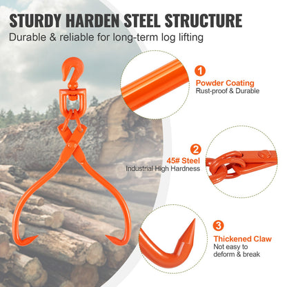 Log Skidding Tongs, 45.7cm 2 Claw Log Lifting Tongs, Heavy Duty Rotating Steel Lumber Skidding Tongs, 350 kg Loading Capacity, Log Lifting, Handling, Dragging & Carrying Tool - Image 4