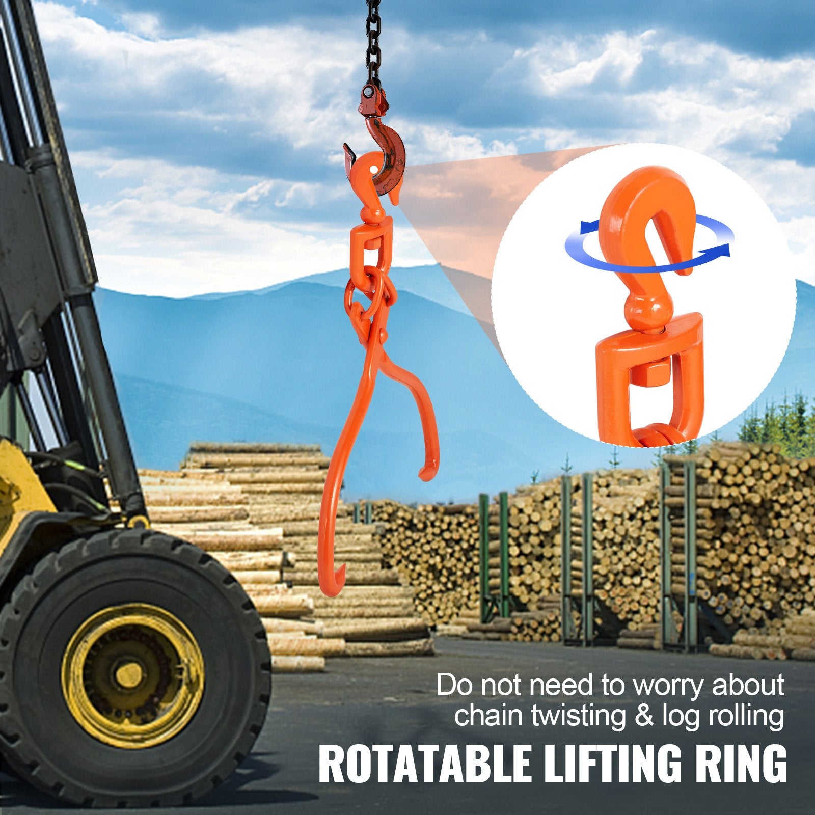 Log Skidding Tongs, 45.7cm 2 Claw Log Lifting Tongs, Heavy Duty Rotating Steel Lumber Skidding Tongs, 350 kg Loading Capacity, Log Lifting, Handling, Dragging & Carrying Tool - Image 6
