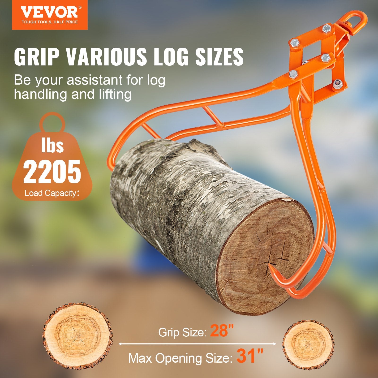 Timber Claw Hook, 28 inch 4 Claw Log Grapple for Logging Tongs, Swivel Steel Log Lifting Tongs, Eagle Claws Design with 2205 lbs/1000 kg Loading Capacity for Tractors, ATVs, Trucks, Forklifts - Image 2