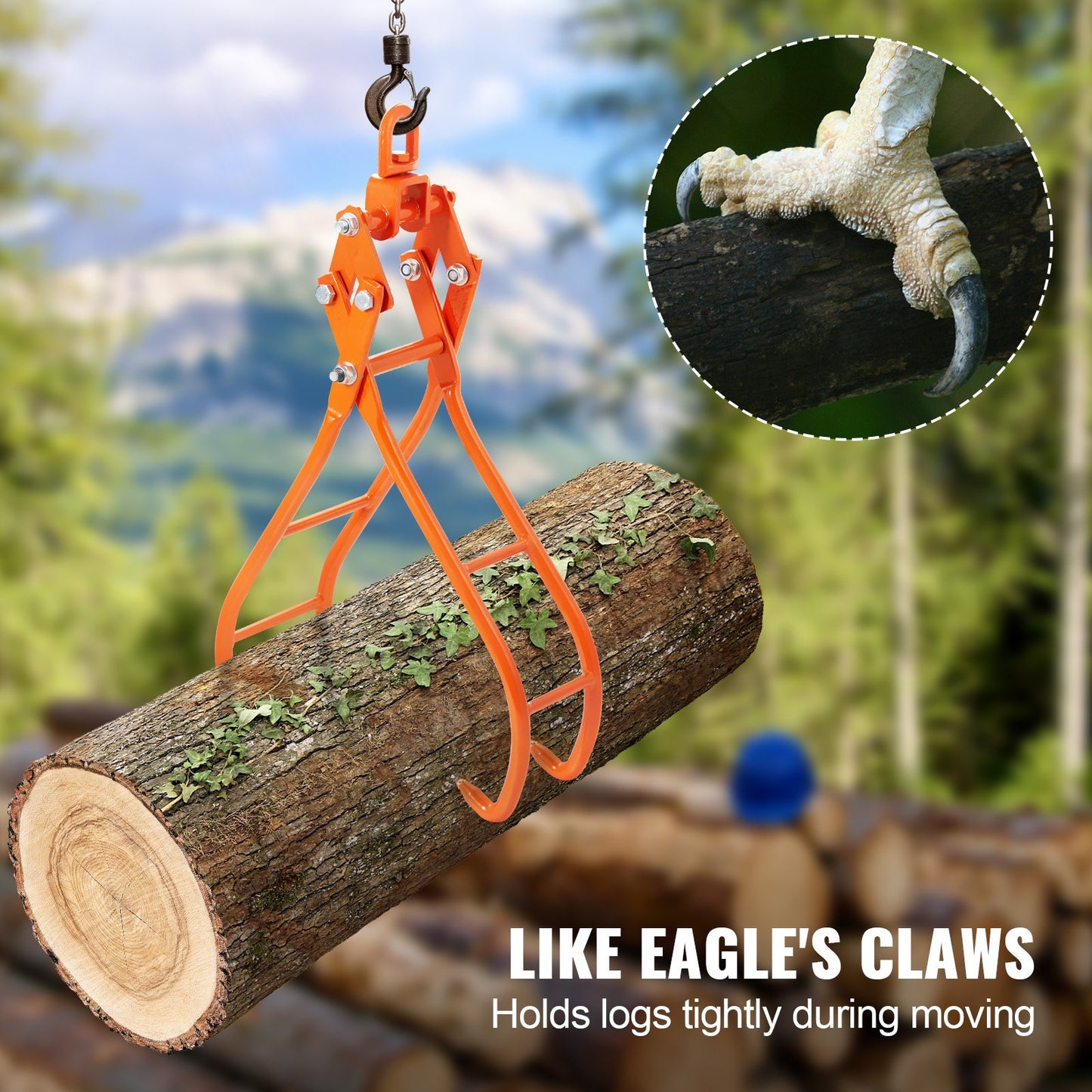 Timber Claw Hook, 28 inch 4 Claw Log Grapple for Logging Tongs, Swivel Steel Log Lifting Tongs, Eagle Claws Design with 2205 lbs/1000 kg Loading Capacity for Tractors, ATVs, Trucks, Forklifts - Image 3