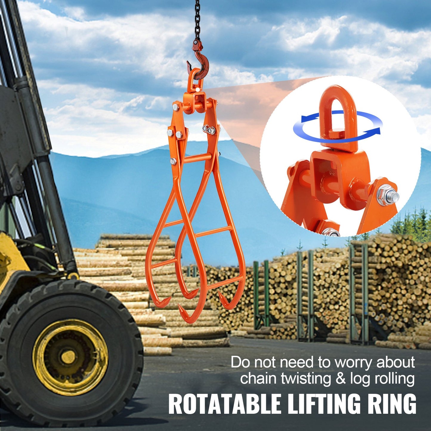 Timber Claw Hook, 28 inch 4 Claw Log Grapple for Logging Tongs, Swivel Steel Log Lifting Tongs, Eagle Claws Design with 2205 lbs/1000 kg Loading Capacity for Tractors, ATVs, Trucks, Forklifts - Image 6
