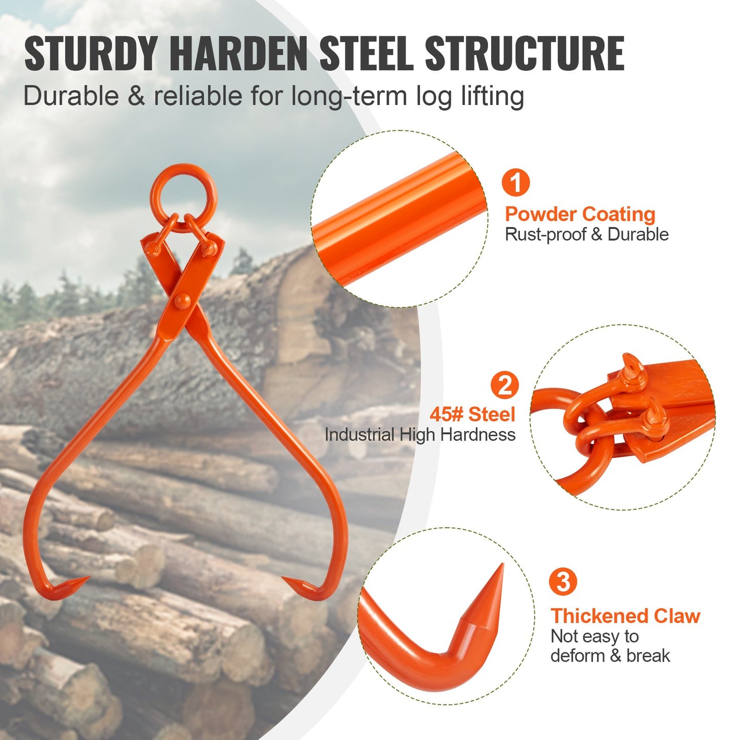Log Skidding Tongs, 81.3cm 2 Claw Log Lifting Tongs, Heavy Duty Steel Lumber Skidding Tongs, 700 kg Loading Capacity, Log Lifting, Handling, Dragging & Carrying Tool - Image 4