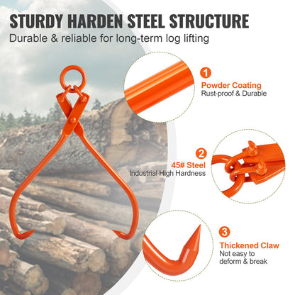 Log Skidding Tongs, 81.3cm 2 Claw Log Lifting Tongs, Heavy Duty Steel Lumber Skidding Tongs, 700 kg Loading Capacity, Log Lifting, Handling, Dragging & Carrying Tool - Image 4