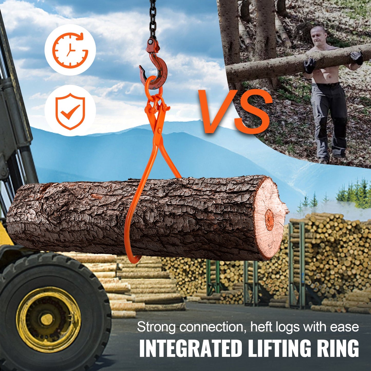 Log Skidding Tongs, 81.3cm 2 Claw Log Lifting Tongs, Heavy Duty Steel Lumber Skidding Tongs, 700 kg Loading Capacity, Log Lifting, Handling, Dragging & Carrying Tool - Image 6