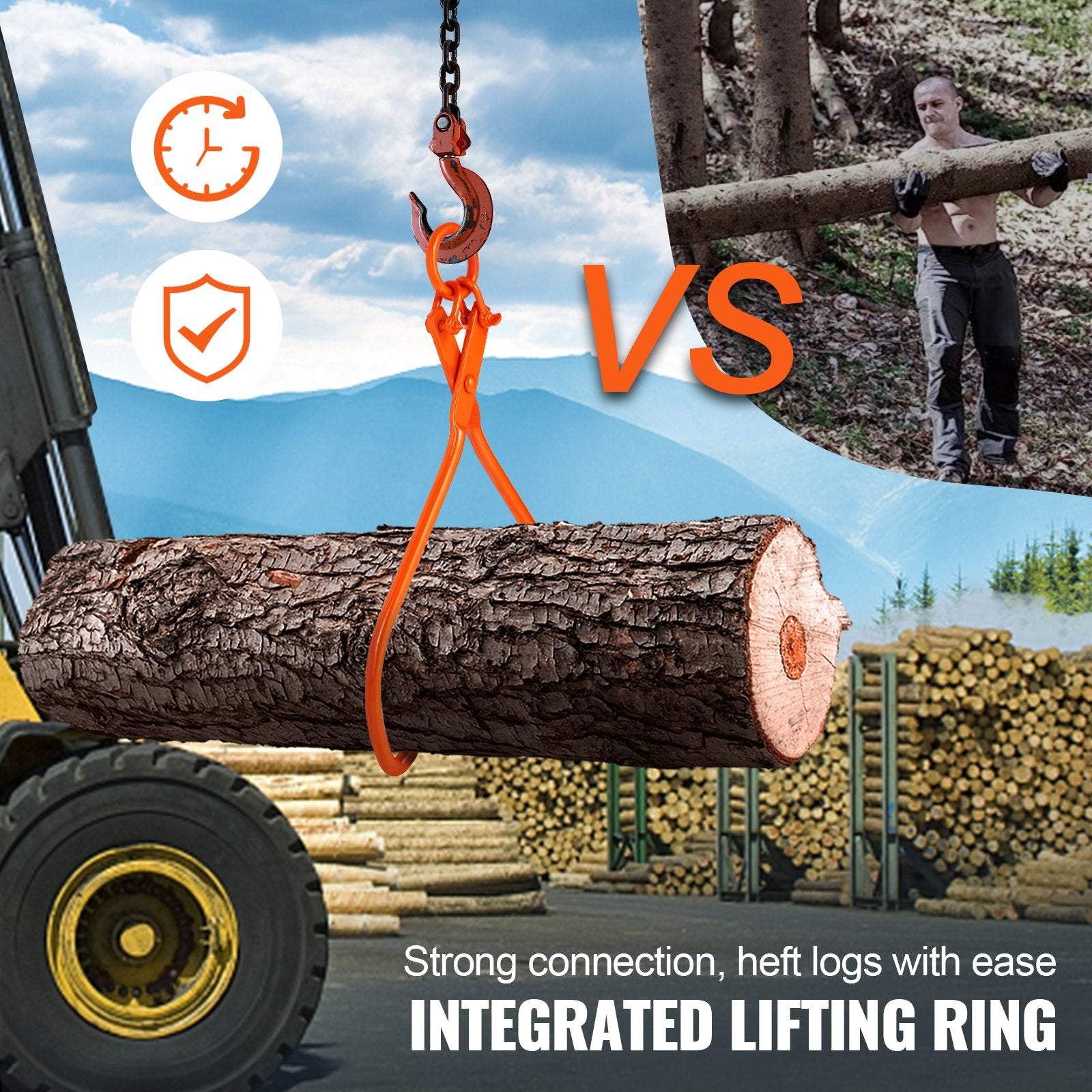 Log Skidding Tongs, 81.3cm 2 Claw Log Lifting Tongs, Heavy Duty Steel Lumber Skidding Tongs, 700 kg Loading Capacity, Log Lifting, Handling, Dragging & Carrying Tool - Image 6