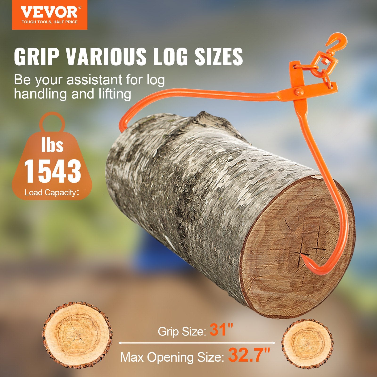 Log Skidding Tongs, 81.3cm 2 Claw Log Lifting Tongs, Heavy Duty Rotating Steel Lumber Skidding Tongs, 700 kg Loading Capacity, Log Lifting, Handling, Dragging & Carrying Tool - Image 2