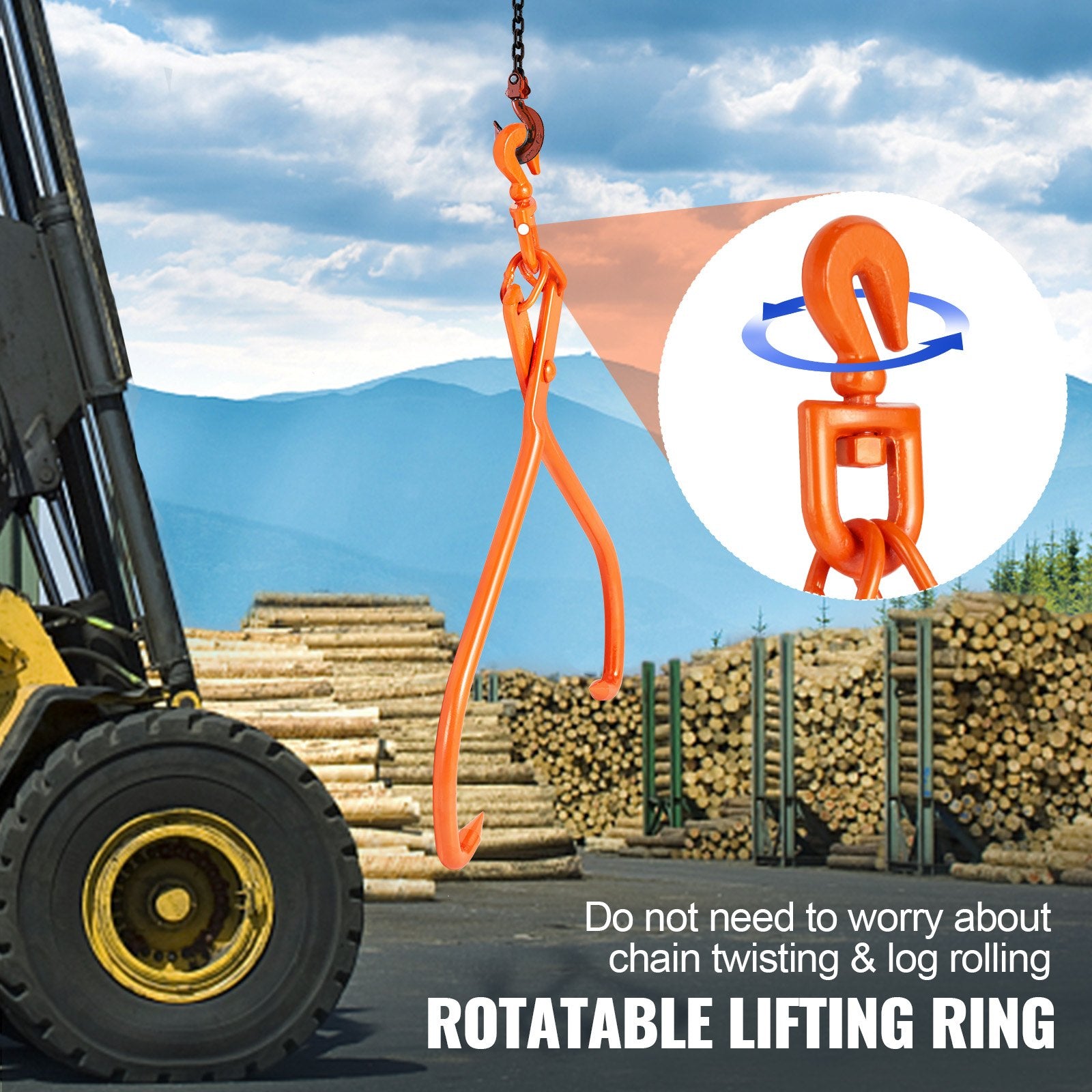 Log Skidding Tongs, 81.3cm 2 Claw Log Lifting Tongs, Heavy Duty Rotating Steel Lumber Skidding Tongs, 700 kg Loading Capacity, Log Lifting, Handling, Dragging & Carrying Tool - Image 6