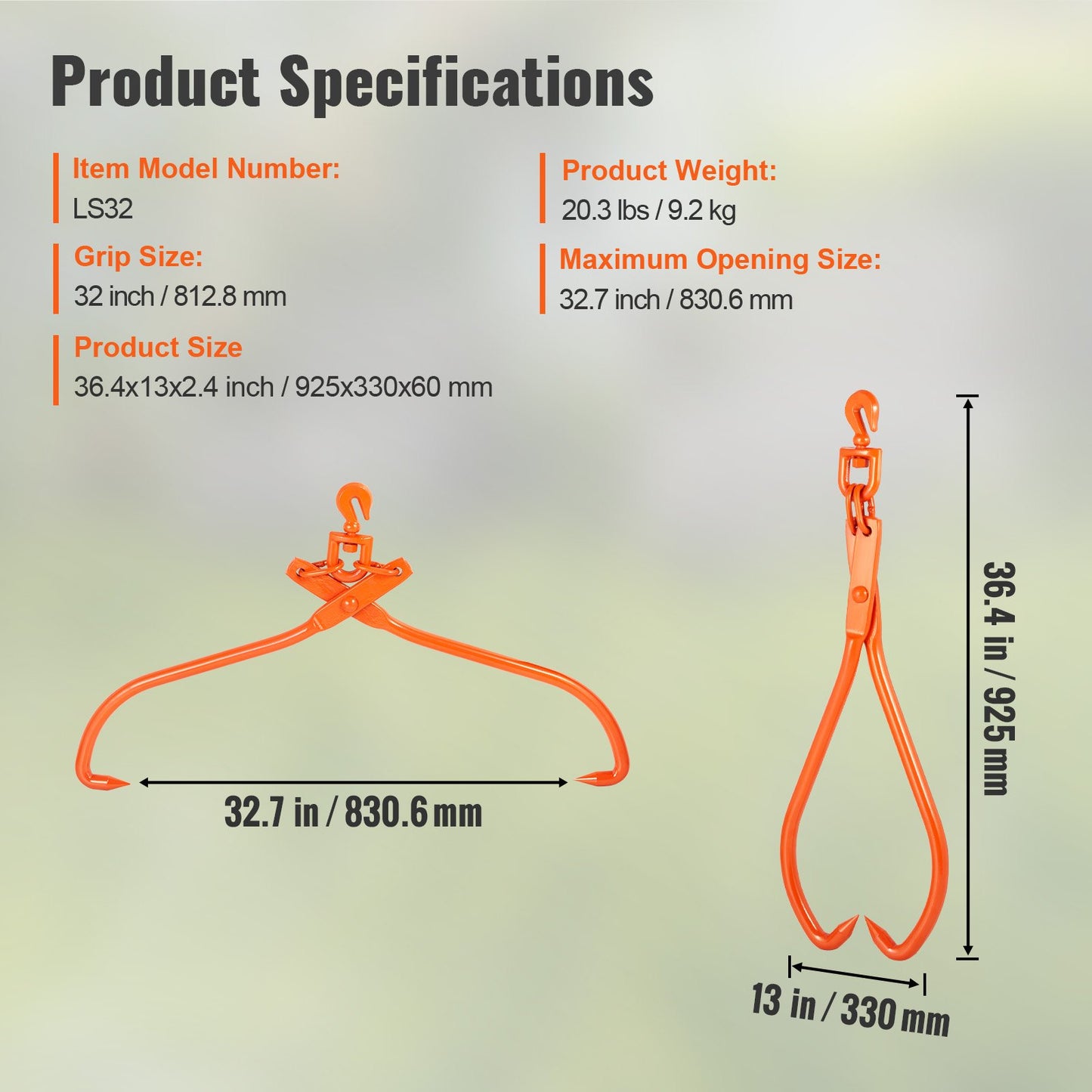 Log Skidding Tongs, 81.3cm 2 Claw Log Lifting Tongs, Heavy Duty Rotating Steel Lumber Skidding Tongs, 700 kg Loading Capacity, Log Lifting, Handling, Dragging & Carrying Tool - Image 7