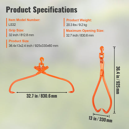 Log Skidding Tongs, 81.3cm 2 Claw Log Lifting Tongs, Heavy Duty Rotating Steel Lumber Skidding Tongs, 700 kg Loading Capacity, Log Lifting, Handling, Dragging & Carrying Tool - Image 7