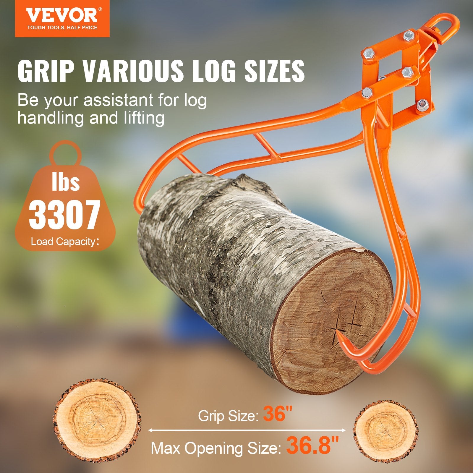 Timber Claw Hook, 36 inch 4 Claw Log Grapple for Logging Tongs, Swivel Steel Log Lifting Tongs, Eagle Claws Design with 3307 lbs/1500 kg Loading Capacity for Tractors, ATVs, Trucks, Forklifts - Image 2