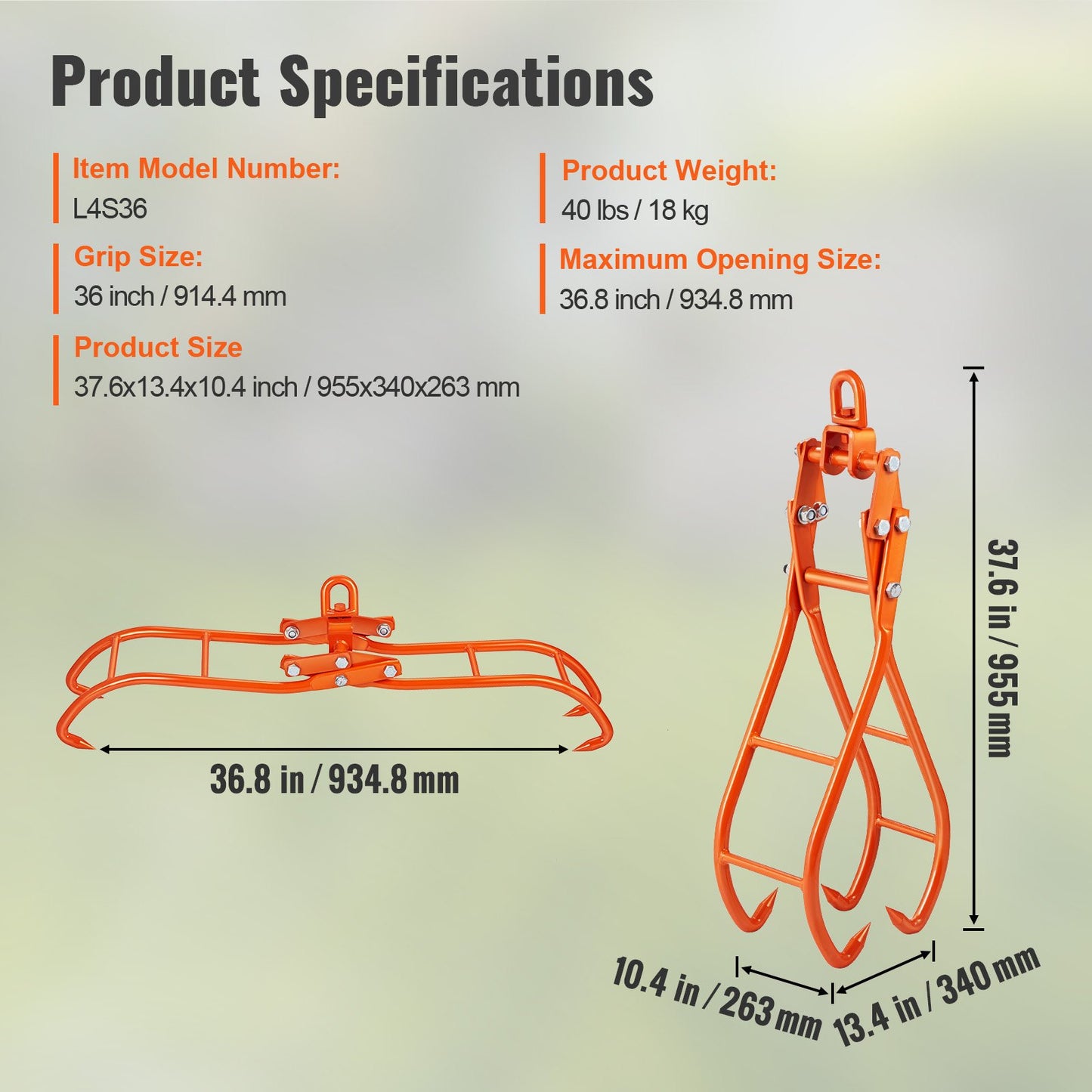 Timber Claw Hook, 36 inch 4 Claw Log Grapple for Logging Tongs, Swivel Steel Log Lifting Tongs, Eagle Claws Design with 3307 lbs/1500 kg Loading Capacity for Tractors, ATVs, Trucks, Forklifts - Image 7
