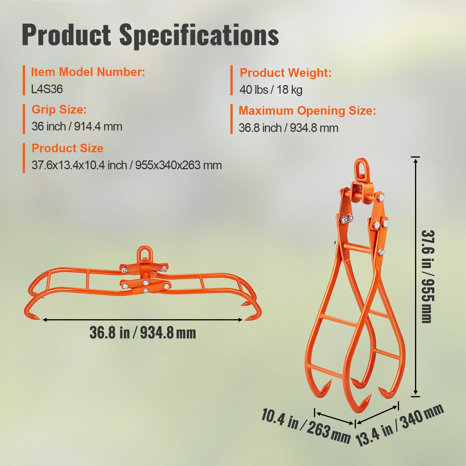Timber Claw Hook, 36 inch 4 Claw Log Grapple for Logging Tongs, Swivel Steel Log Lifting Tongs, Eagle Claws Design with 3307 lbs/1500 kg Loading Capacity for Tractors, ATVs, Trucks, Forklifts - Image 7