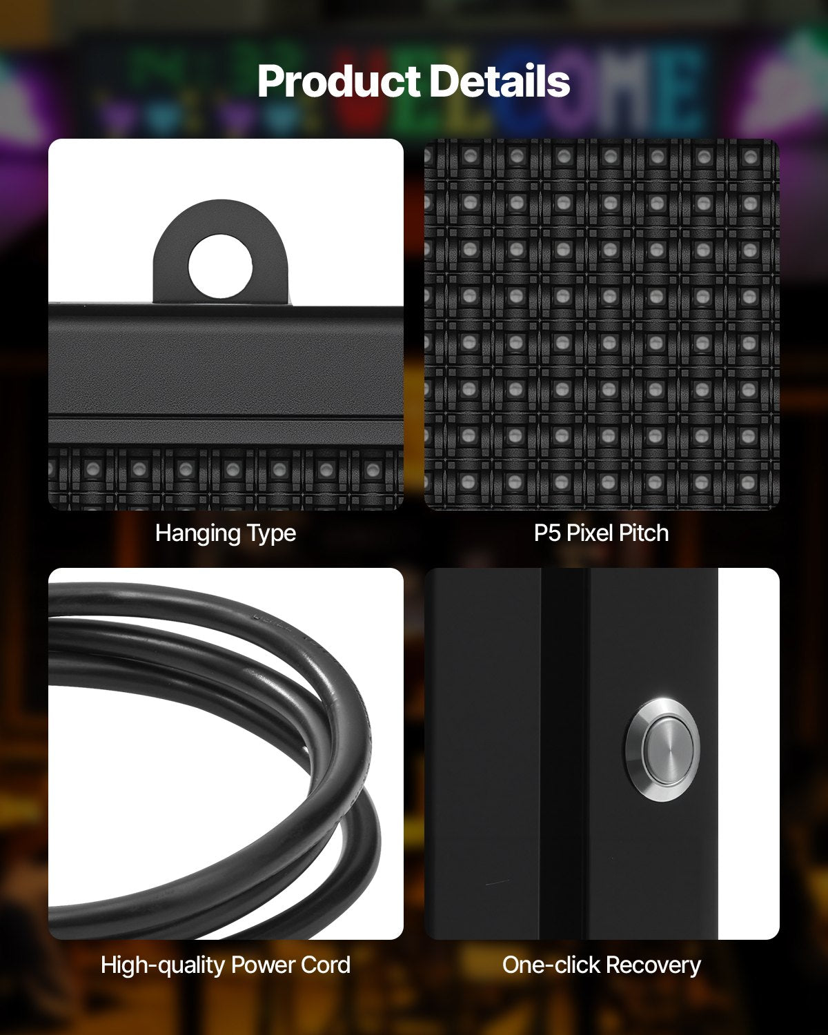 27x14in Programmable LED Sign Digital Scrolling Display Board P5 Fullcolor - Image 4
