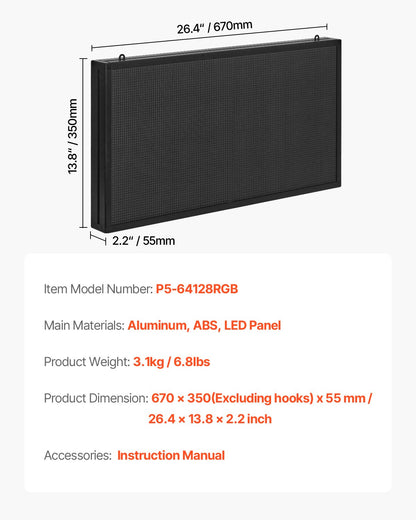 27x14in Programmable LED Sign Digital Scrolling Display Board P5 Fullcolor - Image 7