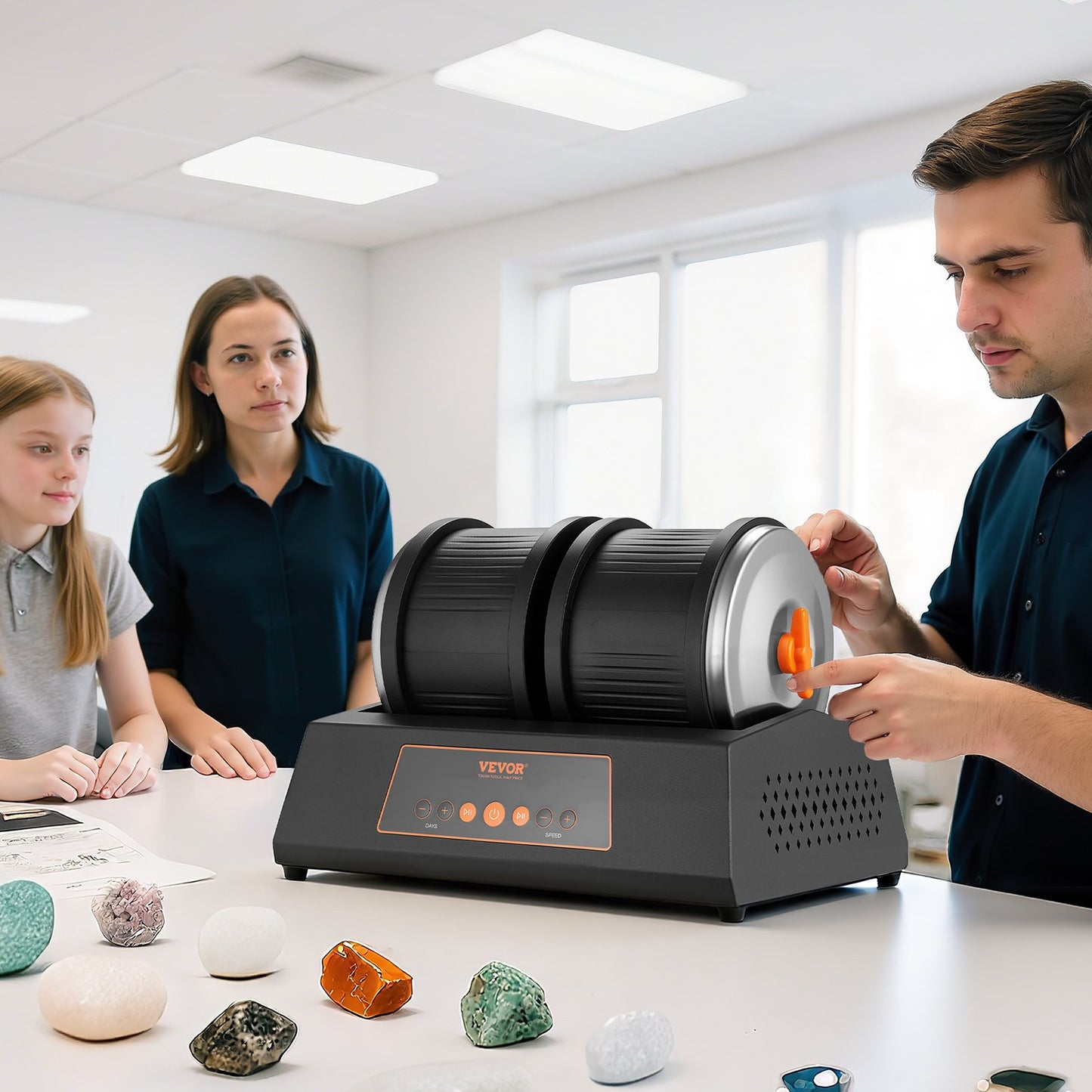 Rock Tumbler Kit, 8 lbs Rock Polishing Kit, 4 Speed Settings 9-Day Polishing Timer Stone Polishing Kit, Double Barrel Rock Polisher with Adapter, Rock Polisher for Adults and Kids - Image 8