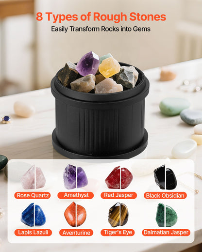 Rock Tumbler Kit, 3 lbs Rock Polishing Kit, 4 Speed Settings 9-Day Polishing Timer Stone Polishing Kit, Rock Polisher with Rough Gemstones and Polishing Grits, Rock Polisher for Adults Kids - Image 3